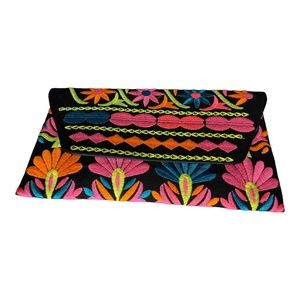 Barbiecore Encanto Floral Embroidered Clutch Bag Black Multicolor Strap NWOT